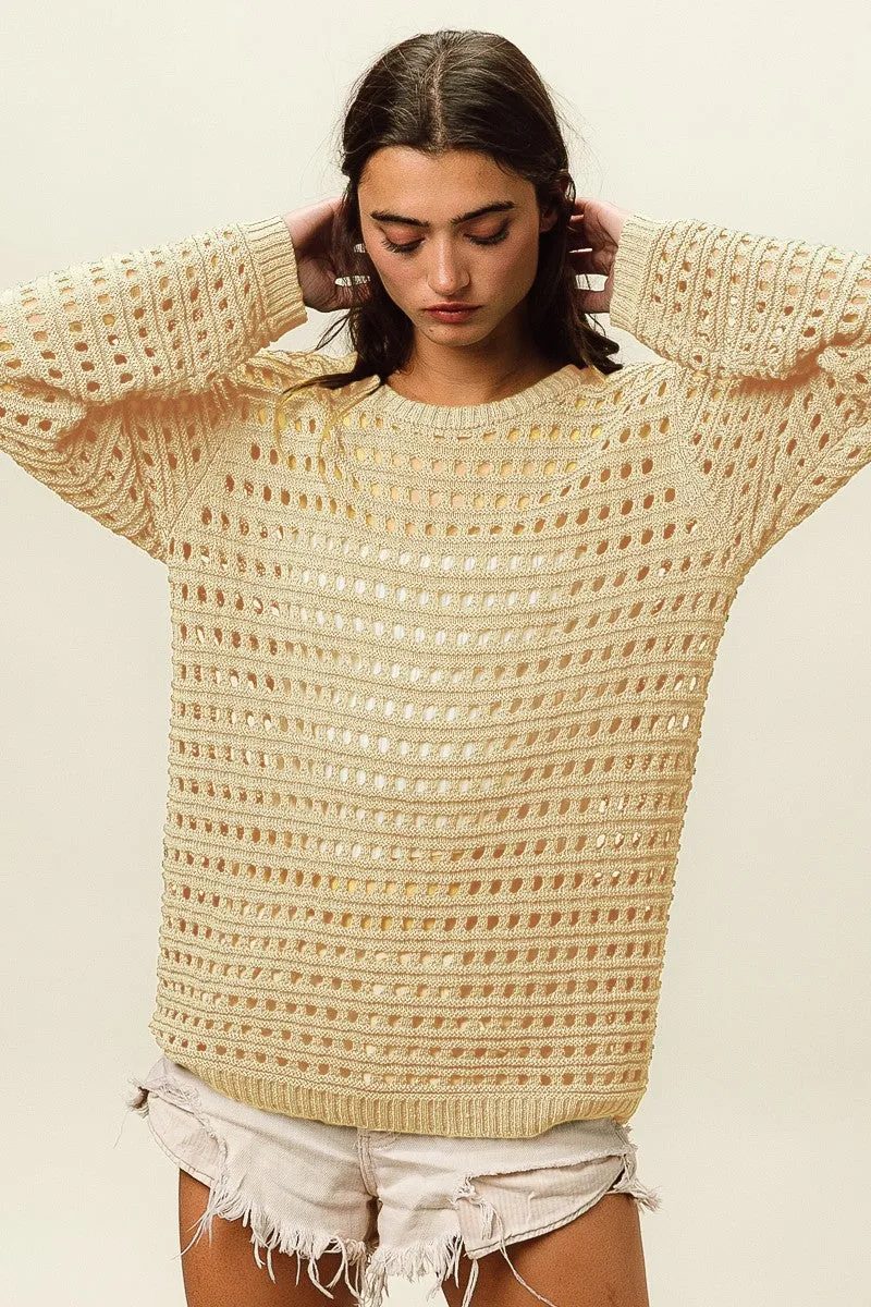 Round Neck Open Knit Sweater