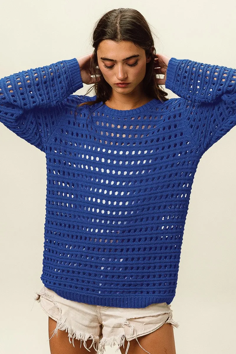 Round Neck Open Knit Sweater