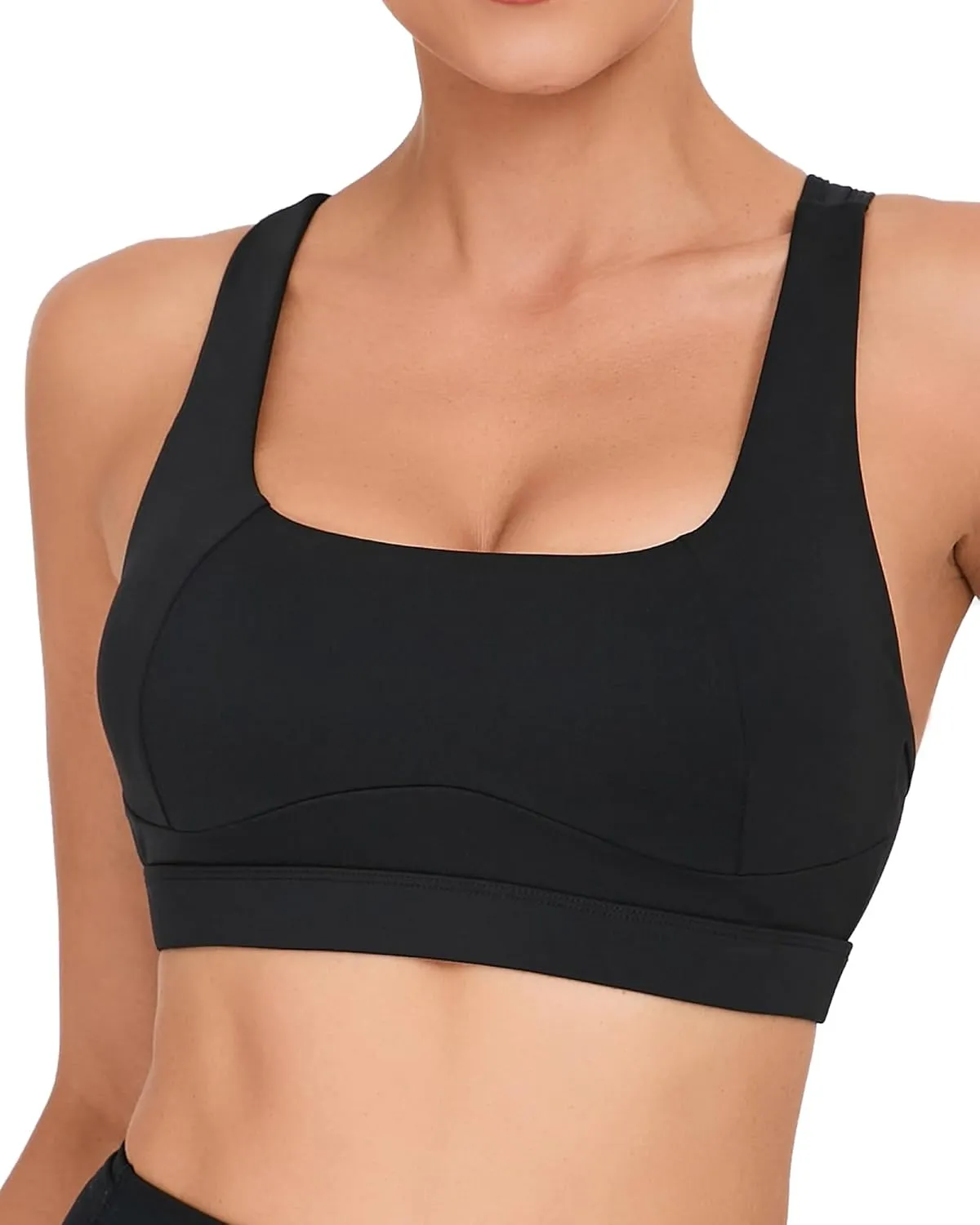 RUNNING GIRL Y-Back Sports Bras for Women, Medium Impact Wirefree Padded Bra Workout Crop Top Longline Sports Bra Push up