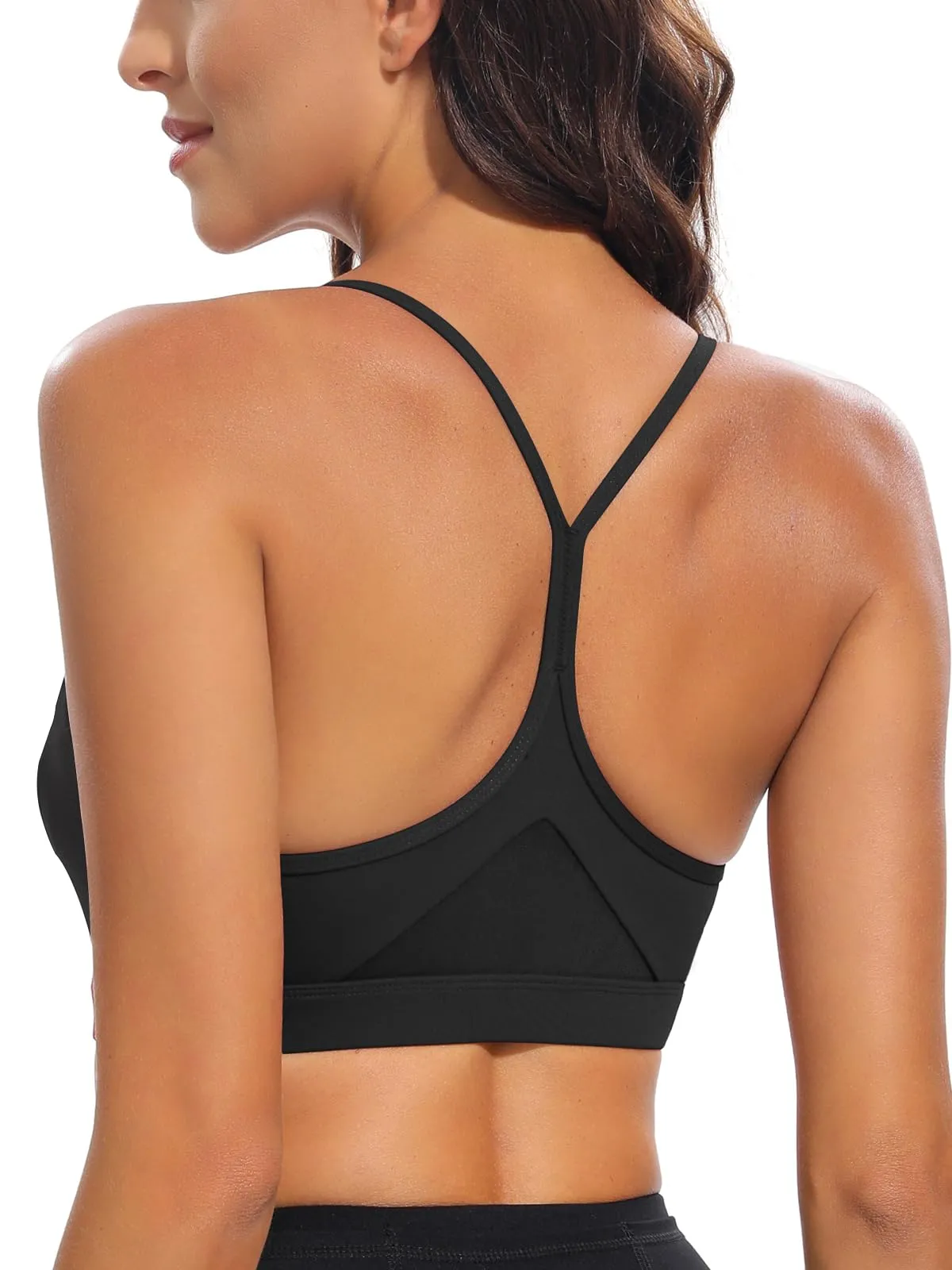 RUNNING GIRL Y-Back Sports Bras for Women, Medium Impact Wirefree Padded Bra Workout Crop Top Longline Sports Bra Push up