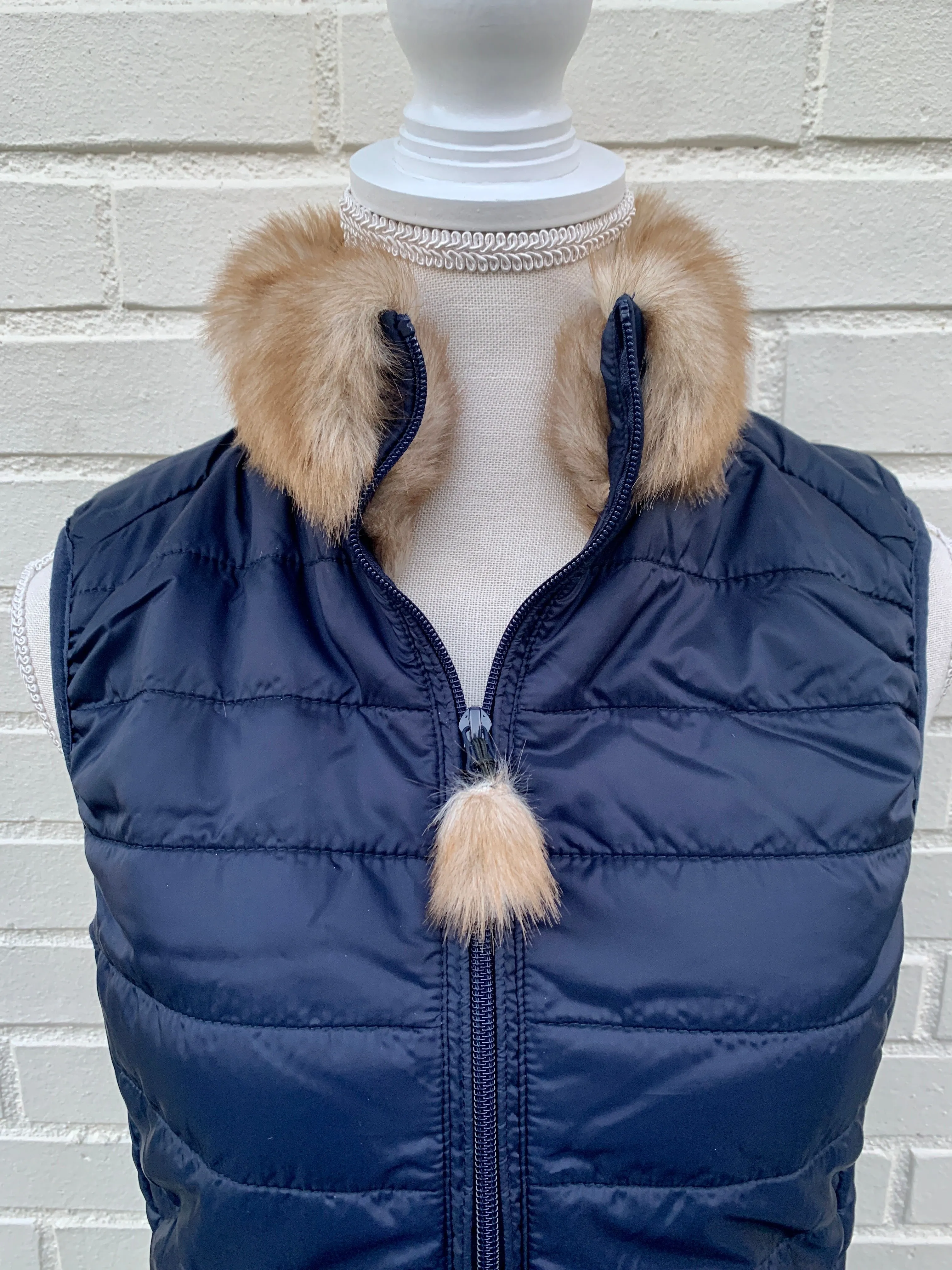 SALE - XL ONLY - Blondie Navy Puffer Vest w Faux Blonde Fur (PFF Navy) *FINAL SALE*