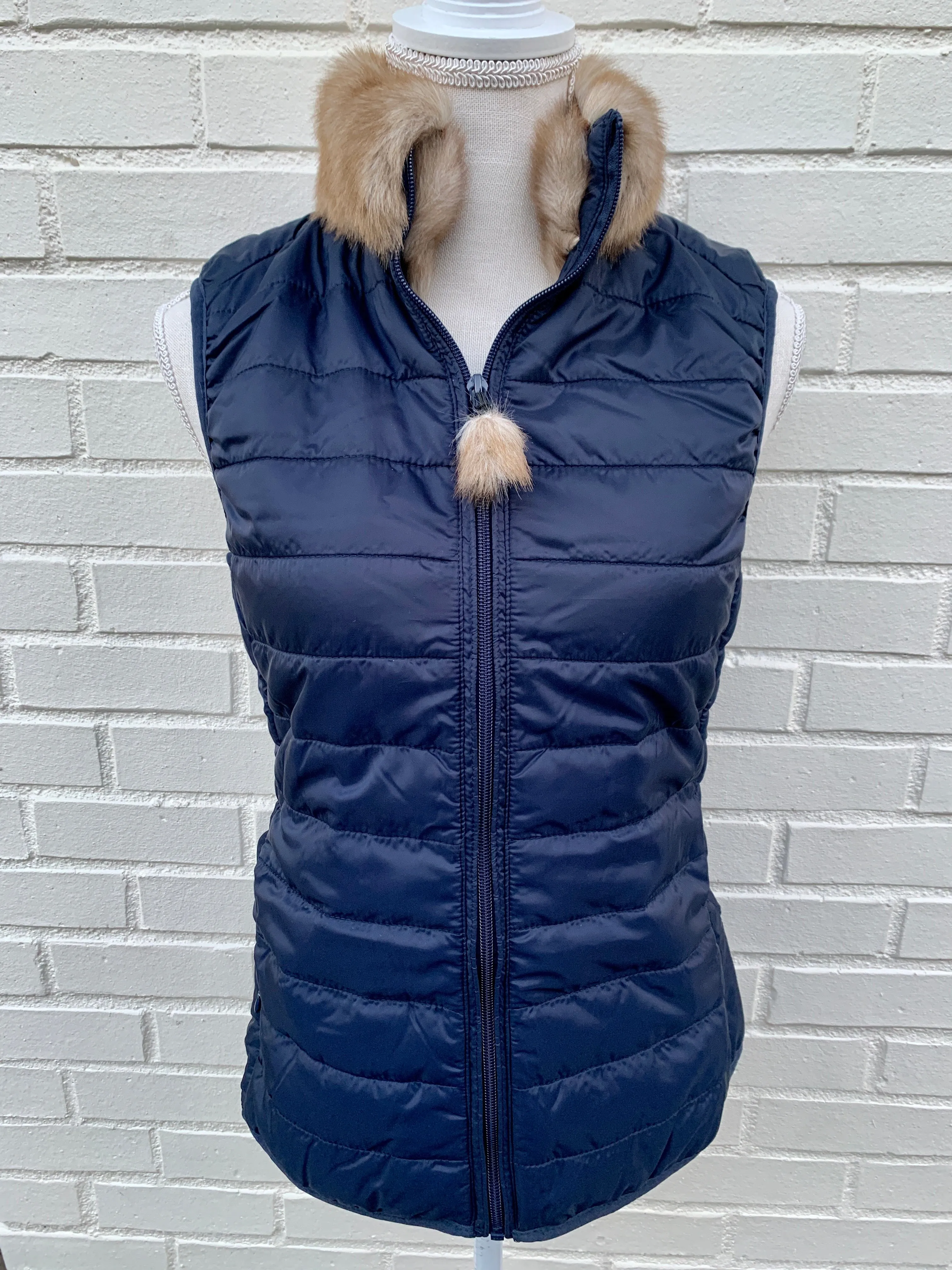 SALE - XL ONLY - Blondie Navy Puffer Vest w Faux Blonde Fur (PFF Navy) *FINAL SALE*