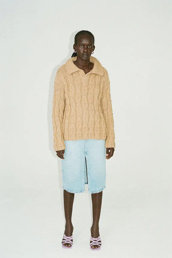 Sand Cable Knit Polo