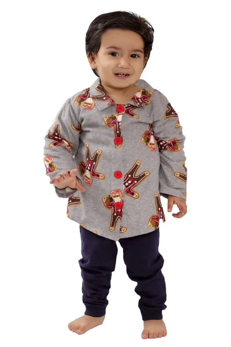 Santa Claus Flannel Jacket and Navy Blue Pants Set