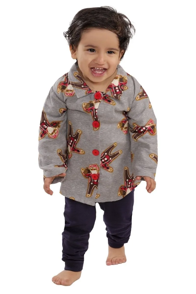 Santa Claus Flannel Jacket and Navy Blue Pants Set