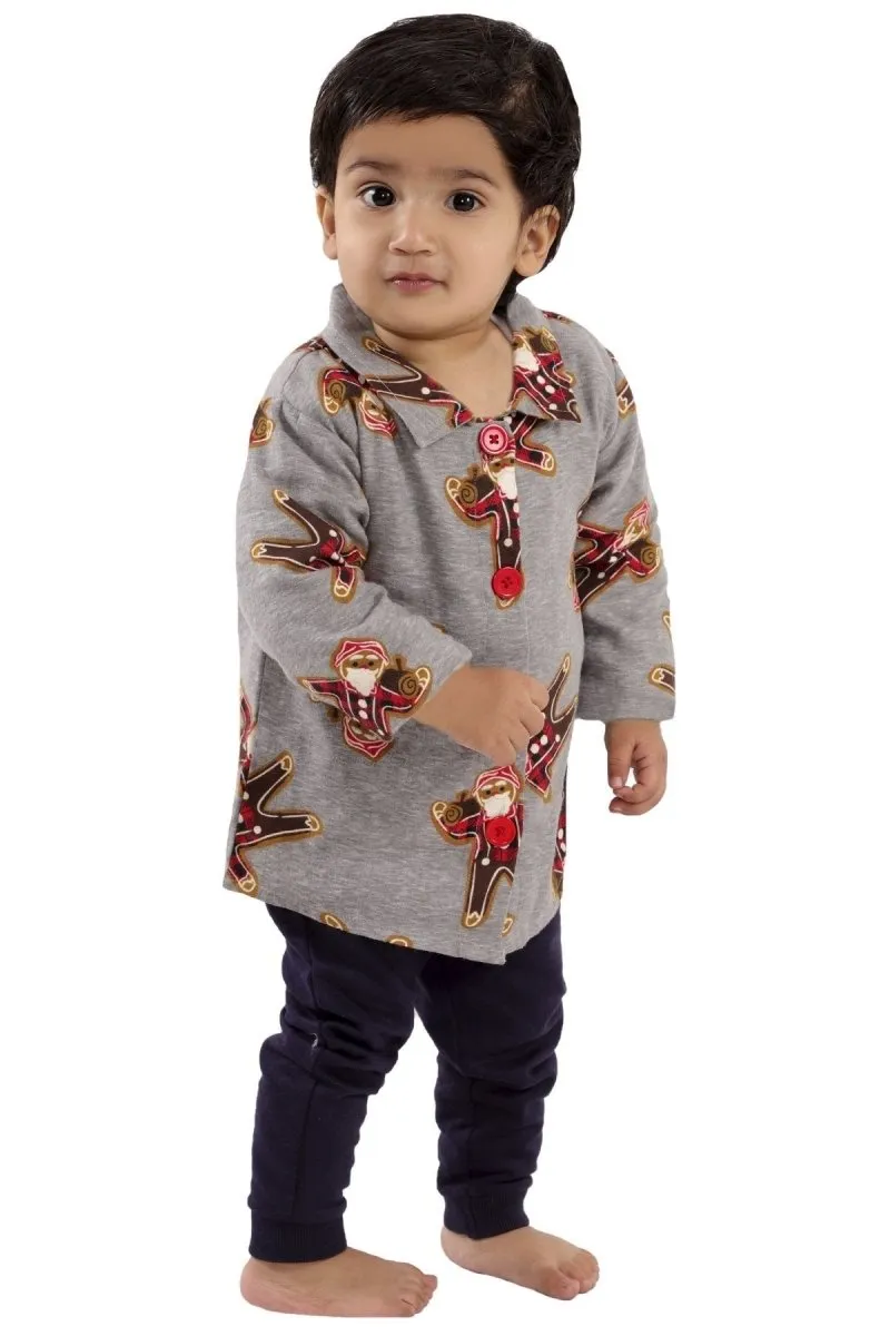 Santa Claus Flannel Jacket and Navy Blue Pants Set