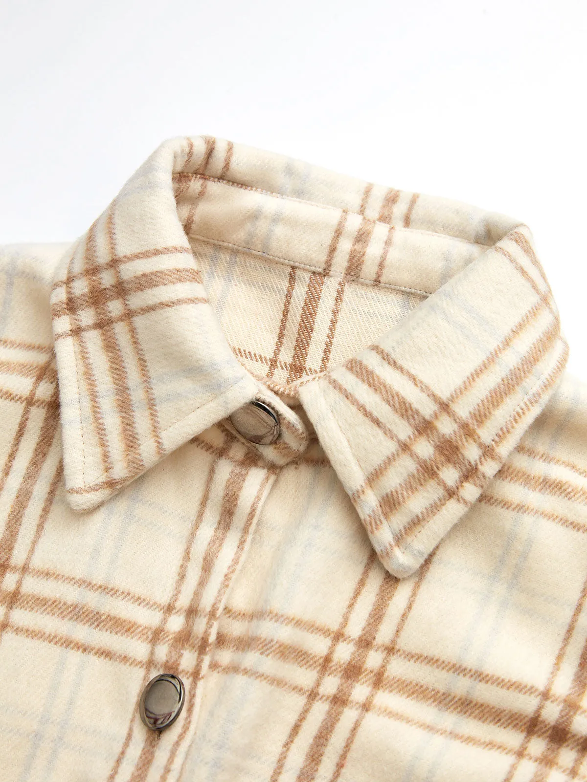 Shacket Pocket Plaid Trendy Stitching Lambswool Jacket