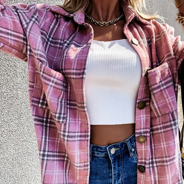 Shacket Vintage Plaid Shirt Jacket