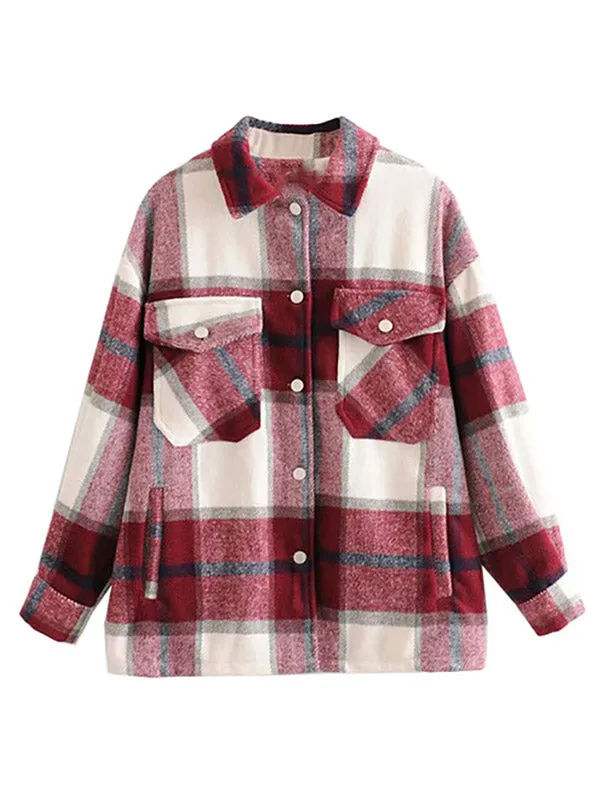 Shacket Vintage Pockets Over-sized Plaid Jacket