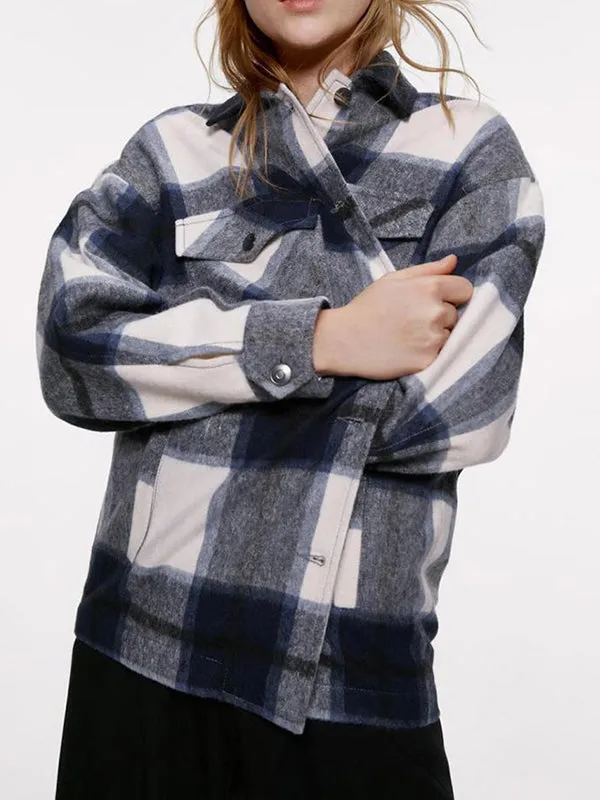 Shacket Vintage Pockets Over-sized Plaid Jacket