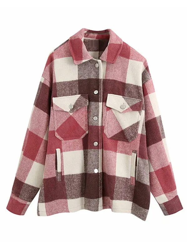 Shacket Vintage Pockets Over-sized Plaid Jacket