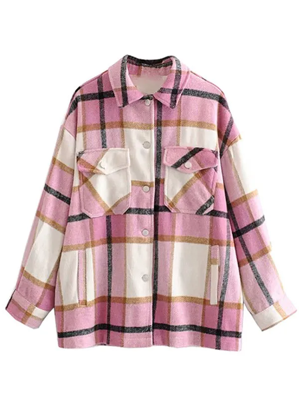 Shacket Vintage Pockets Over-sized Plaid Jacket