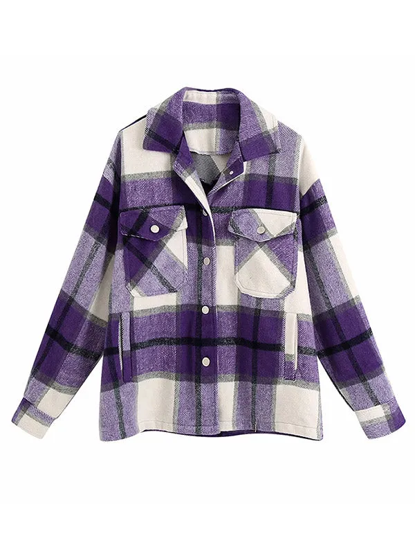 Shacket Vintage Pockets Over-sized Plaid Jacket