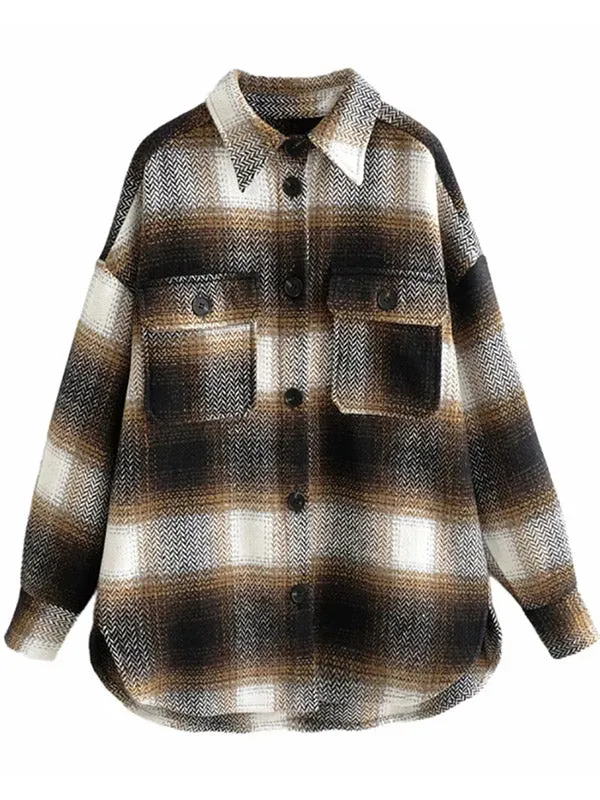 Shacket Vintage Pockets Over-sized Plaid Jacket