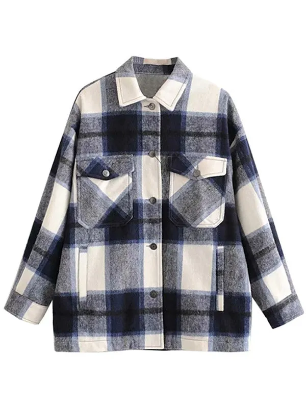 Shacket Vintage Pockets Over-sized Plaid Jacket