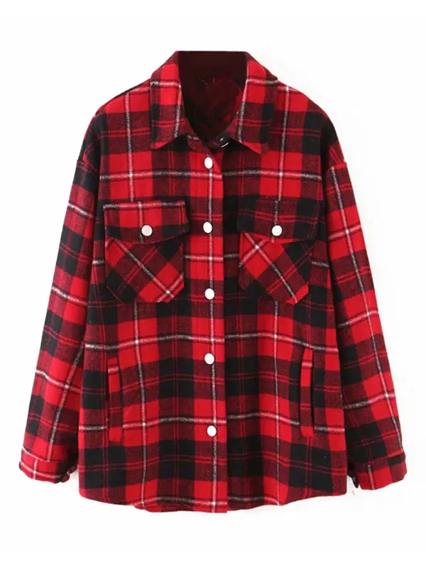 Shacket Vintage Pockets Over-sized Plaid Jacket