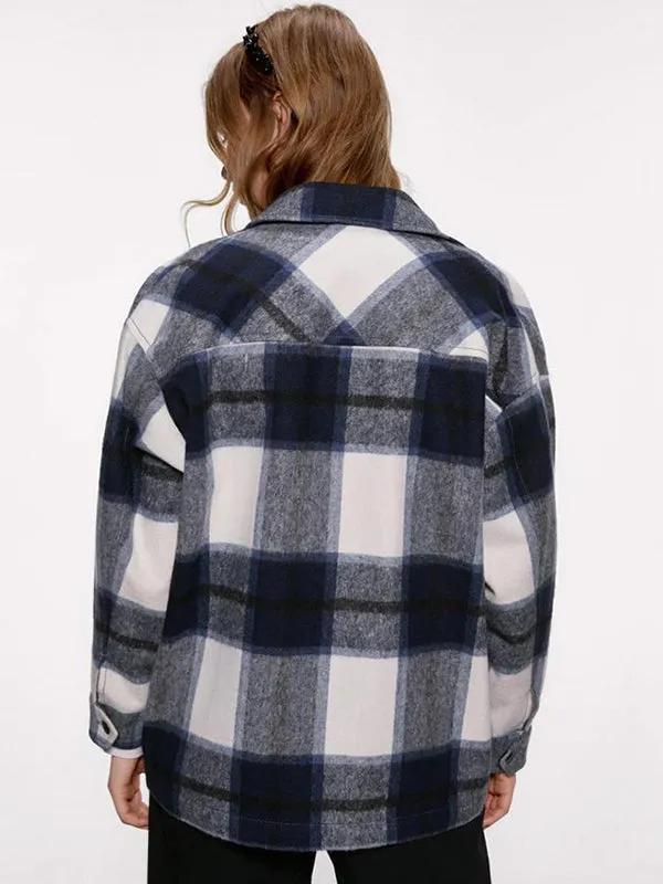 Shacket Vintage Pockets Over-sized Plaid Jacket