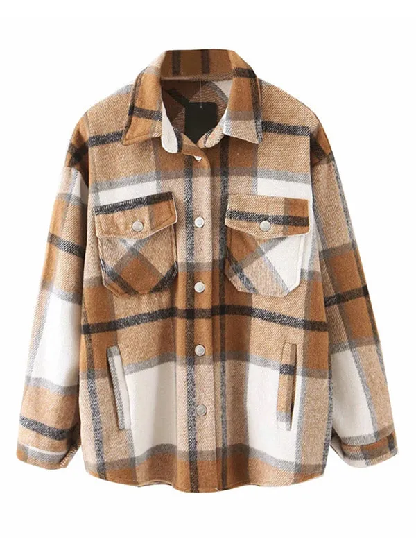 Shacket Vintage Pockets Over-sized Plaid Jacket