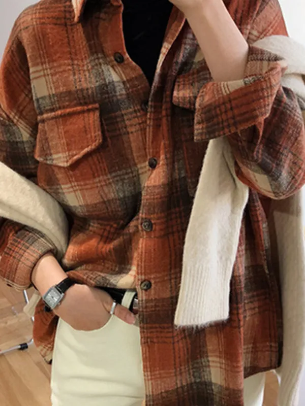 Shacket Vintage Pockets Over-sized Plaid Jacket