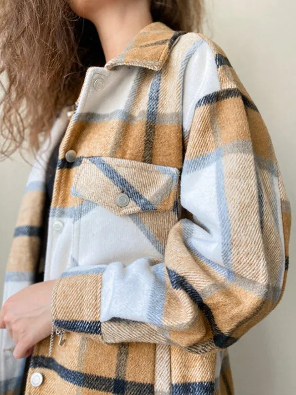 Shacket Vintage Pockets Over-sized Plaid Jacket