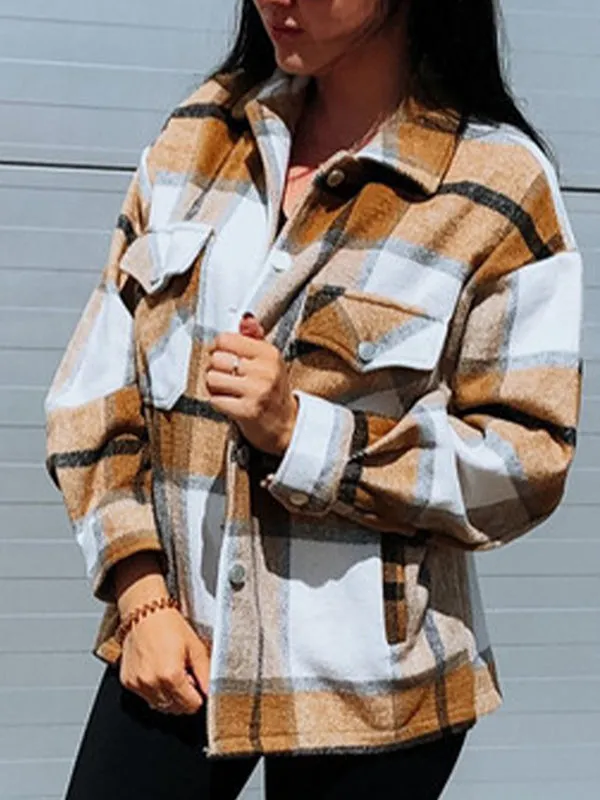 Shacket Vintage Pockets Over-sized Plaid Jacket