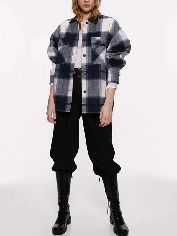 Shacket Vintage Pockets Over-sized Plaid Jacket