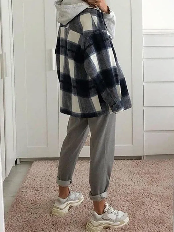 Shacket Vintage Pockets Over-sized Plaid Jacket