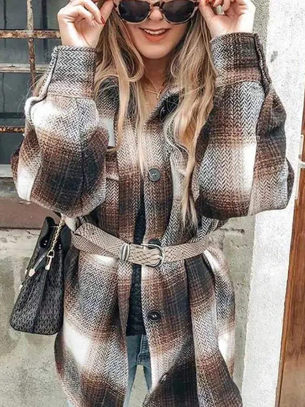 Shacket Vintage Pockets Over-sized Plaid Jacket