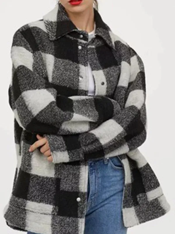 Shacket Vintage Pockets Over-sized Plaid Jacket