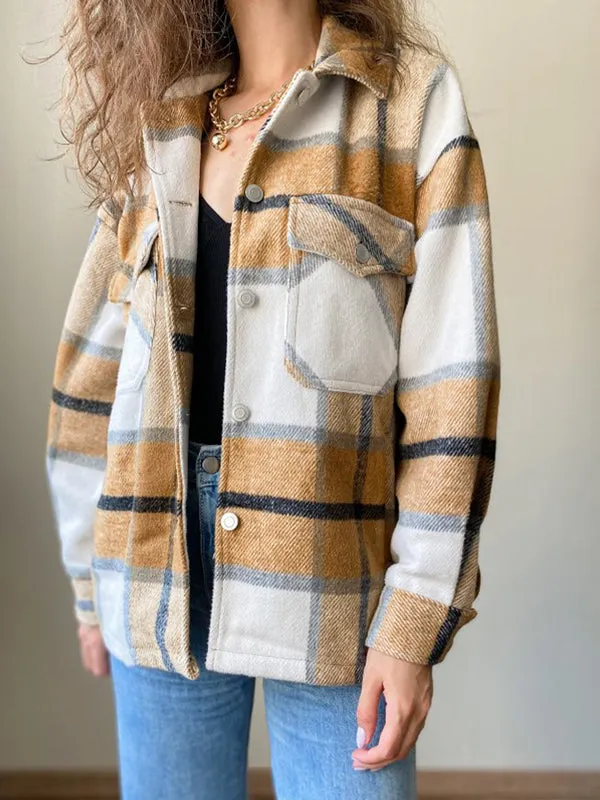 Shacket Vintage Pockets Over-sized Plaid Jacket