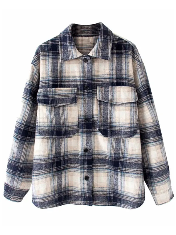 Shacket Vintage Pockets Over-sized Plaid Jacket