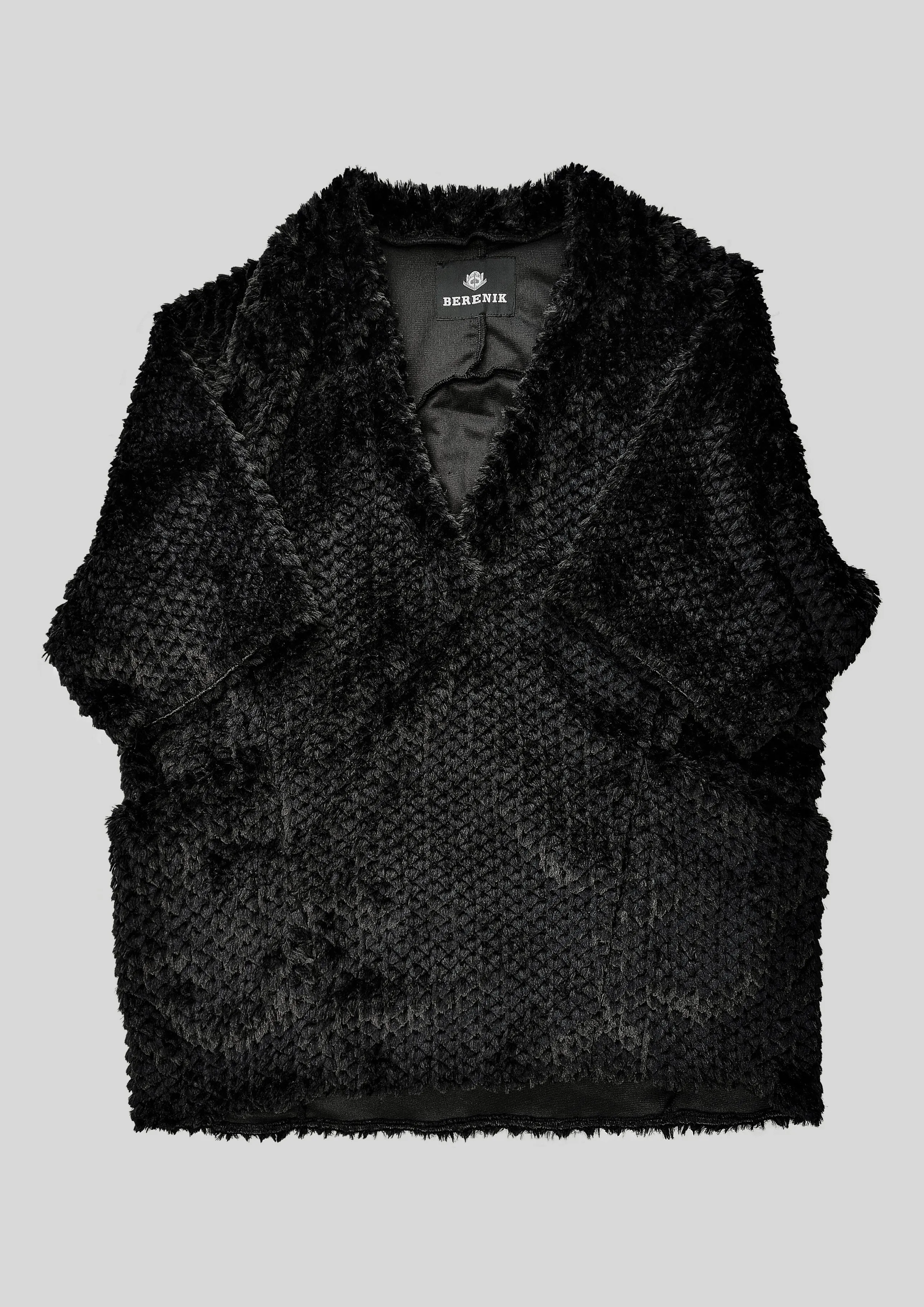 SHIRT V-COLLAR - SOFT FAUX RHOMB FUR black