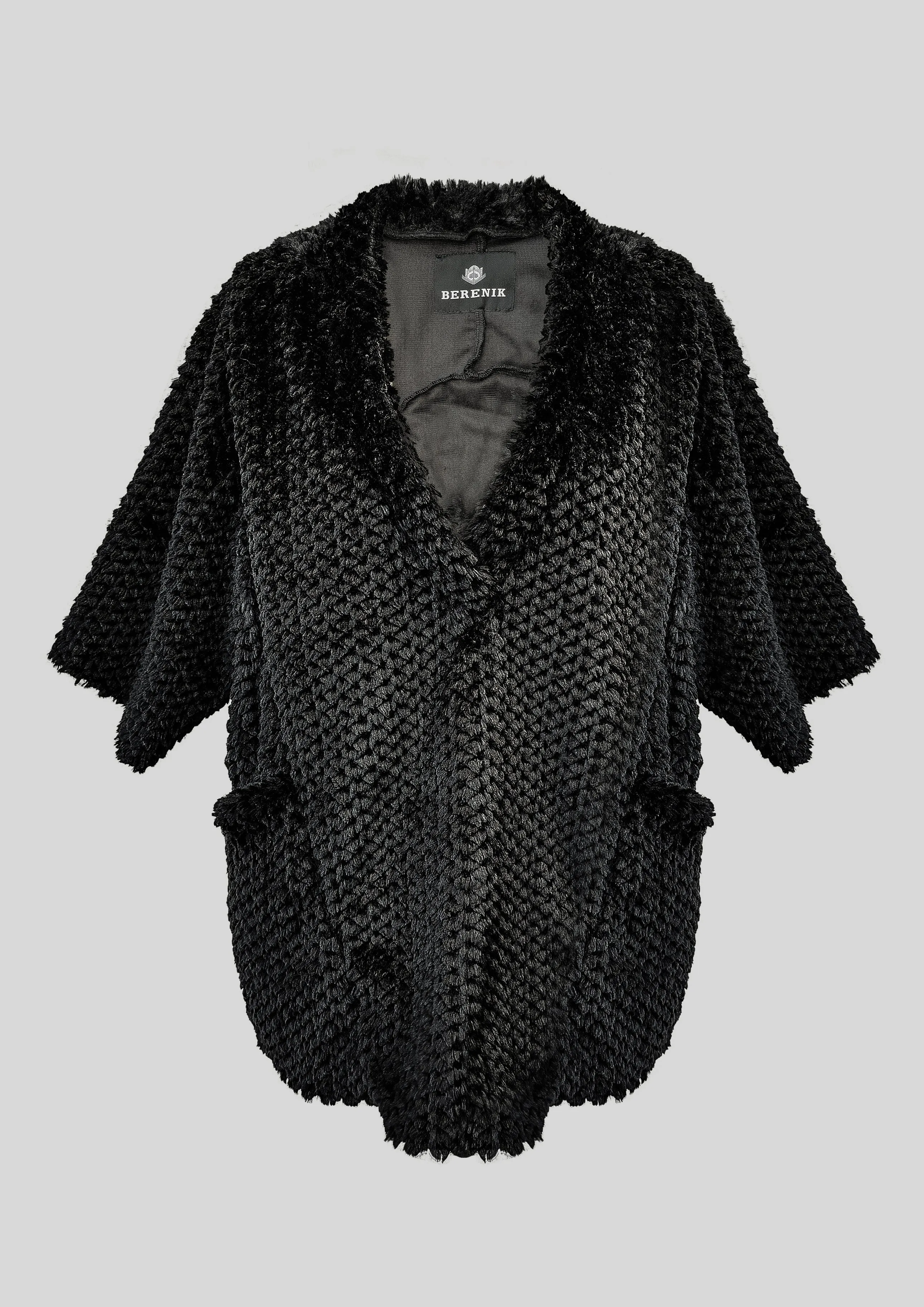 SHIRT V-COLLAR - SOFT FAUX RHOMB FUR black