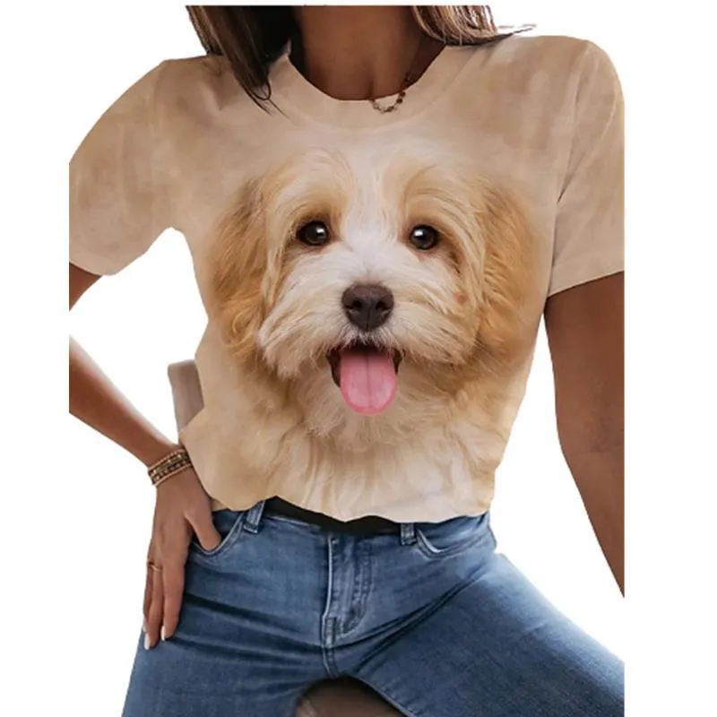 Short-sleeved Sports Loose Cute Puppy Youth Collarless Cartoon Anime Women's Clothing