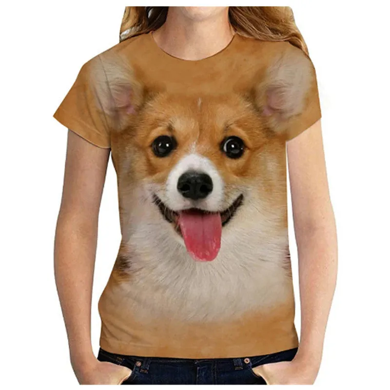 Short-sleeved Sports Loose Cute Puppy Youth Collarless Cartoon Anime Women's Clothing