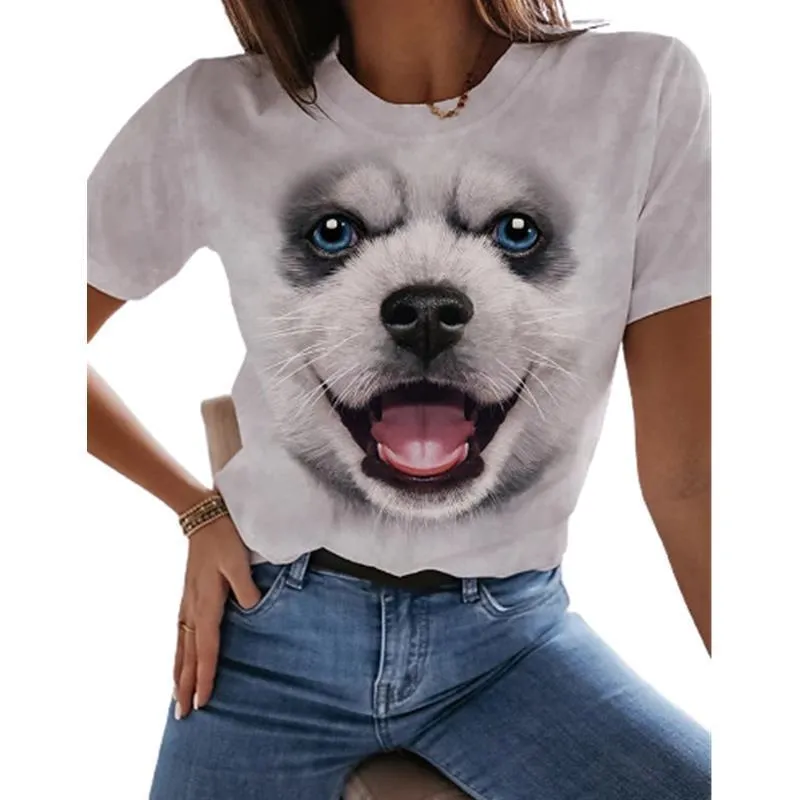 Short-sleeved Sports Loose Cute Puppy Youth Collarless Cartoon Anime Women's Clothing