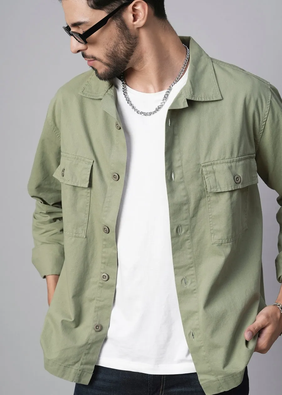 Solid Mens Shacket - Olive Green