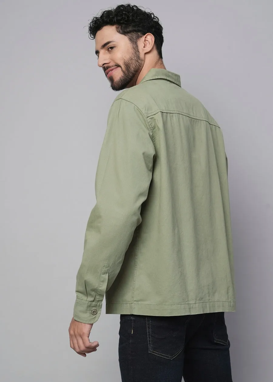 Solid Mens Shacket - Olive Green