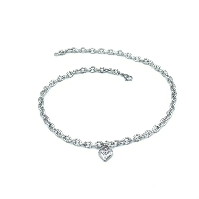 Stainless Steel Heart Charm Necklace Collar For Pets