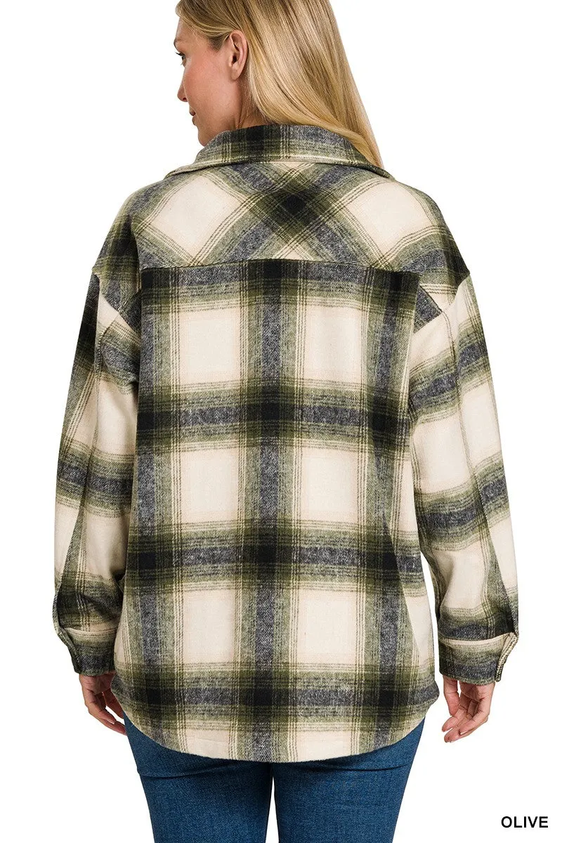 Stay Cozy Oversized Plaid Shacket - Olive - Final Sale