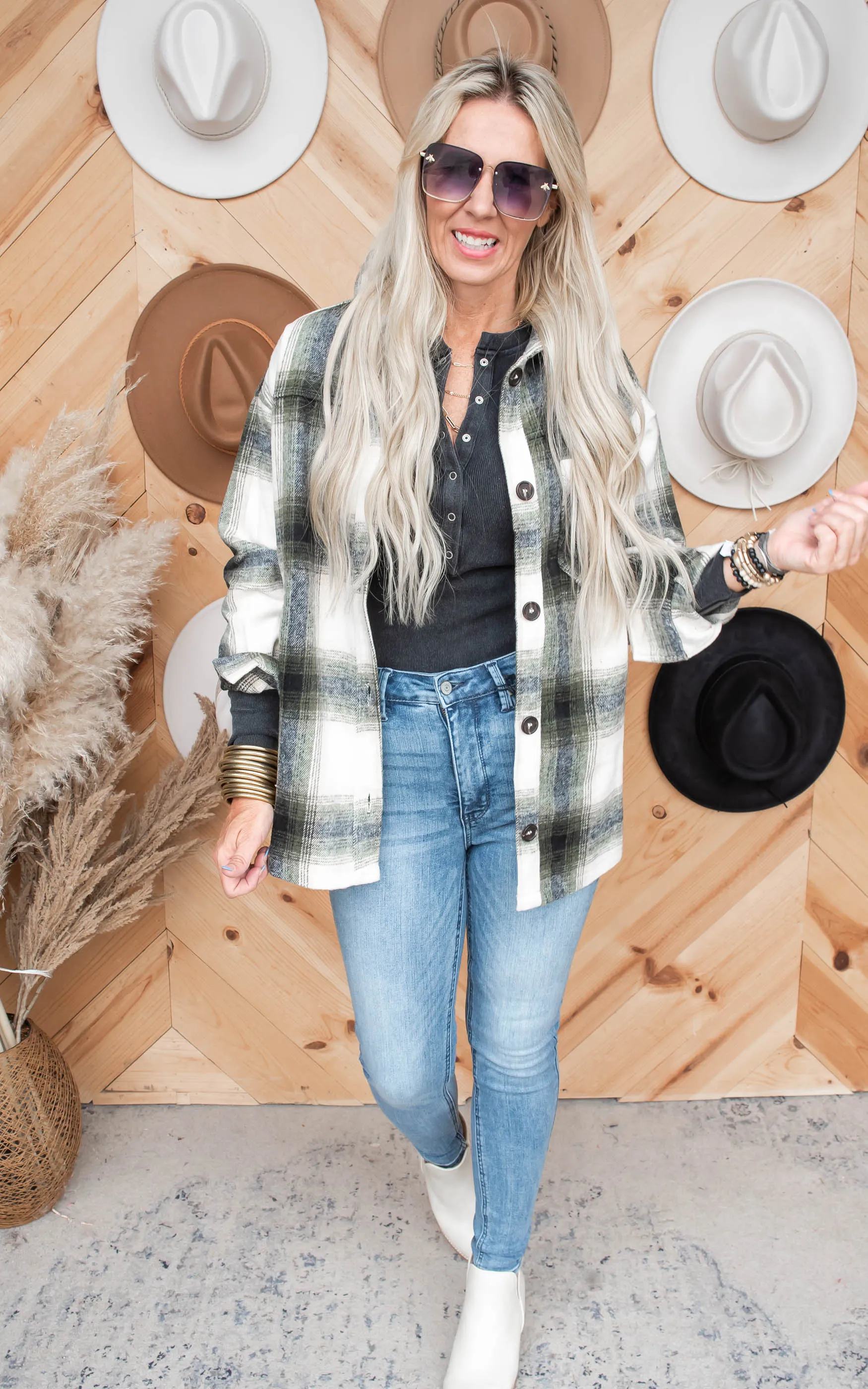 Stay Cozy Oversized Plaid Shacket - Olive - Final Sale