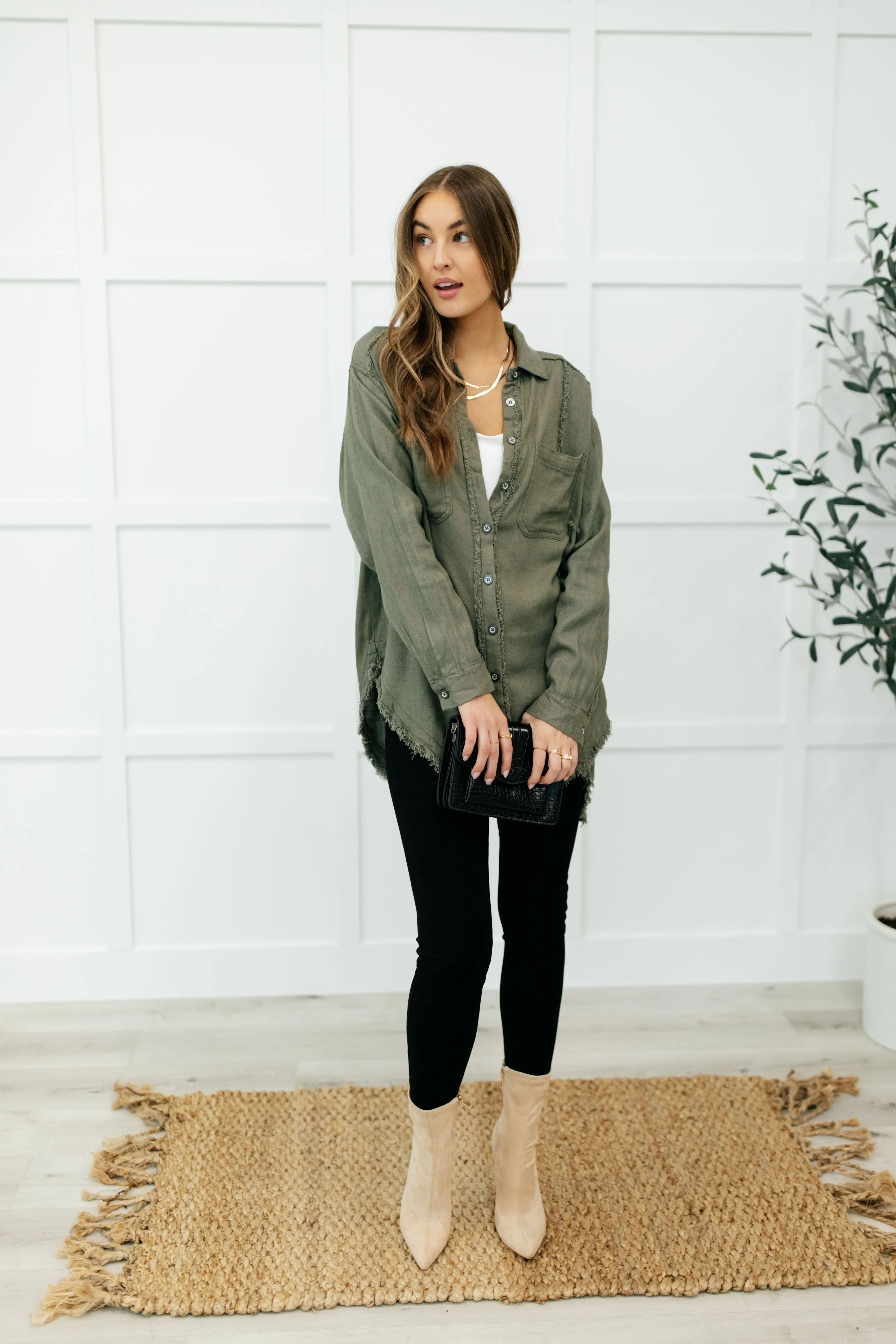 Sweet Kiss Button Down Top in Olive