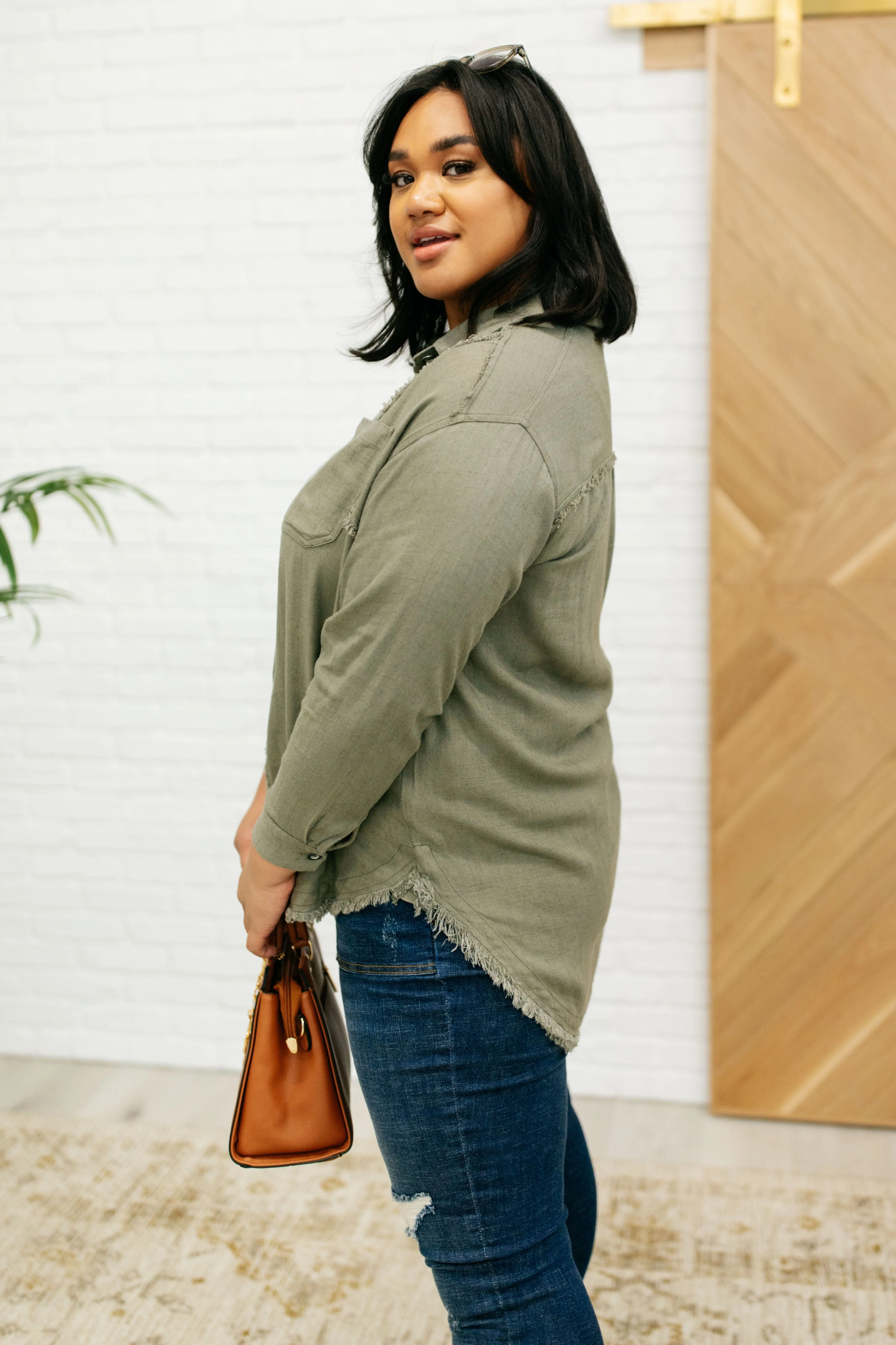 Sweet Kiss Button Down Top in Olive