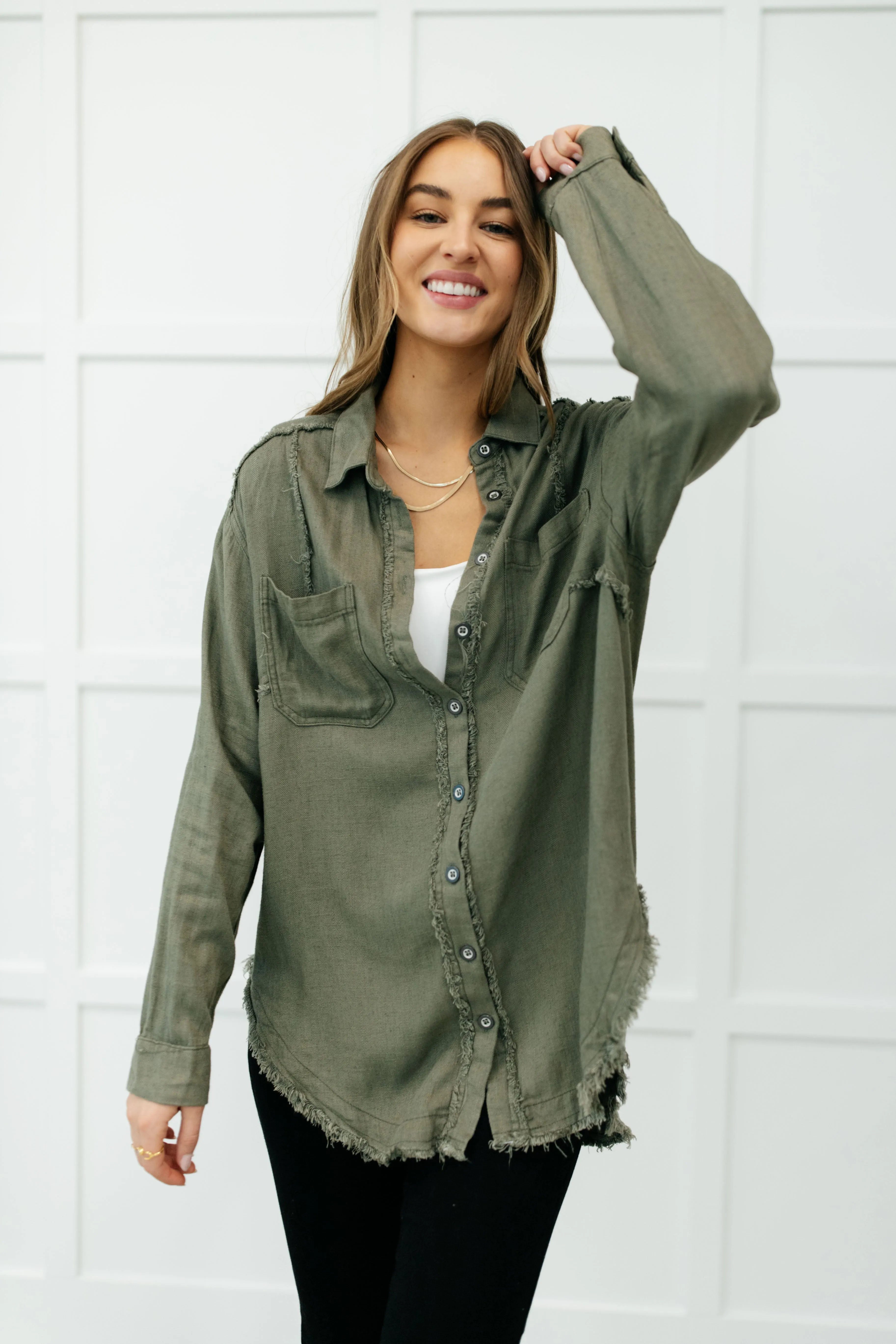 Sweet Kiss Button Down Top in Olive