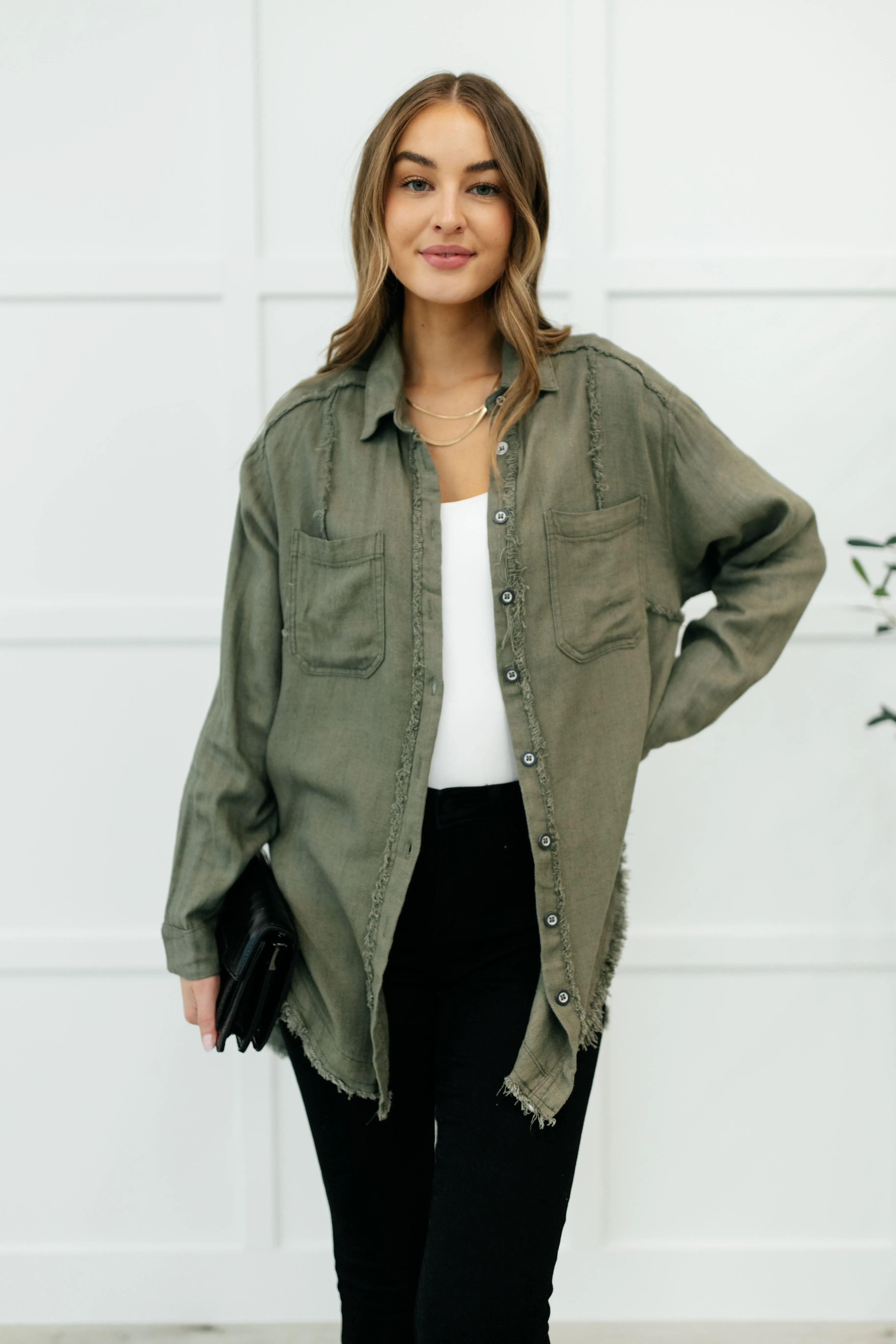 Sweet Kiss Button Down Top in Olive