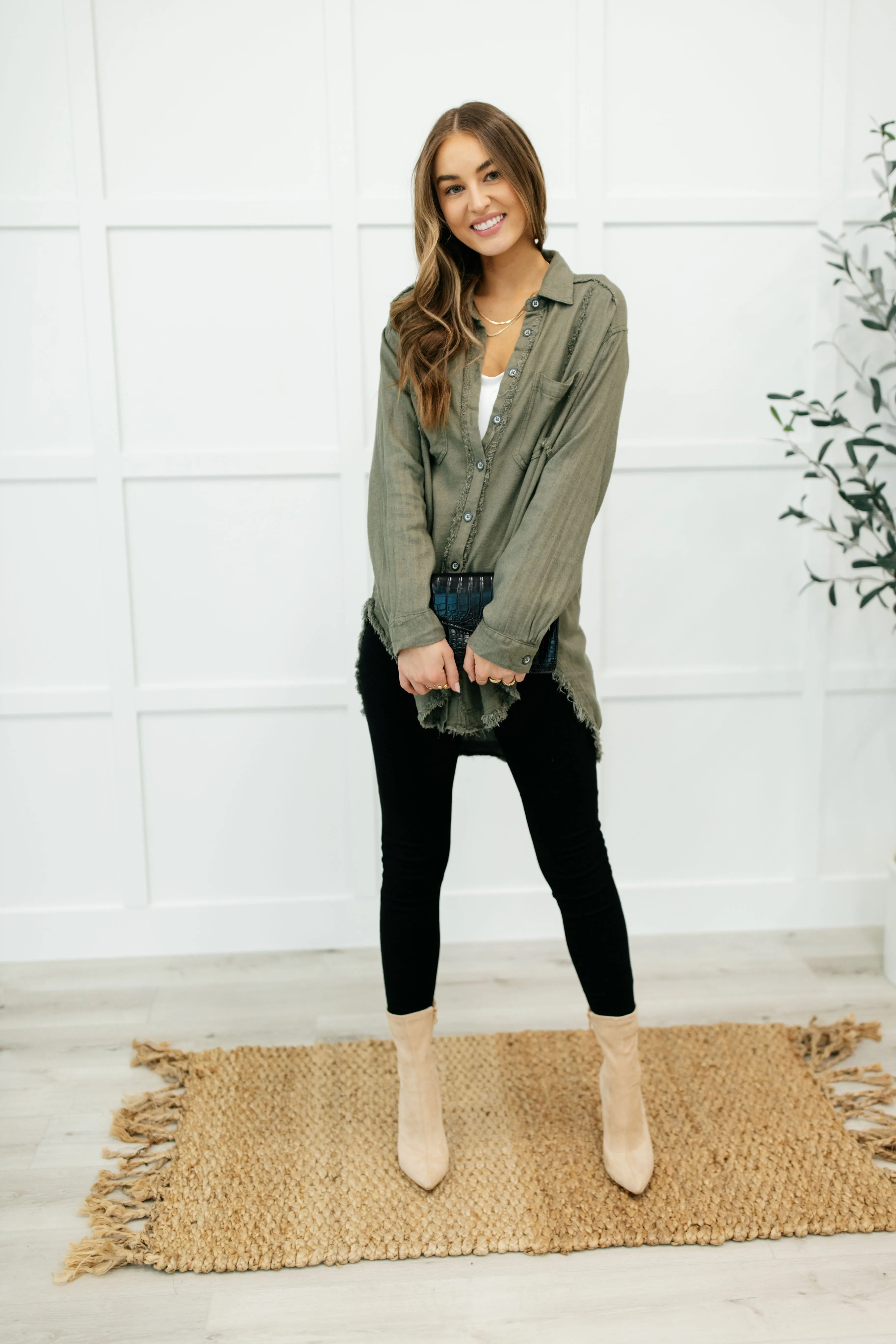 Sweet Kiss Button Down Top in Olive