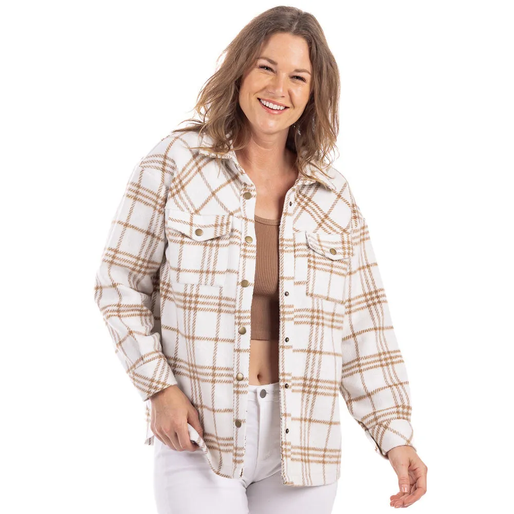 Tan/Cream Plaid Wholesale Shacket for Women