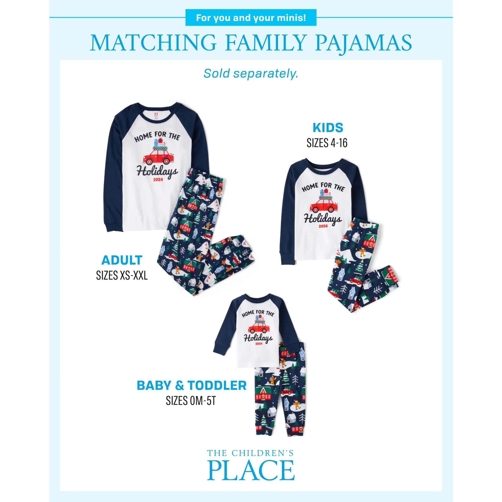 The Children's Place Baby Family Matching, Christmas Pajama Sets, Cotton, Blue Home for The Holidays, Medium (Adult)