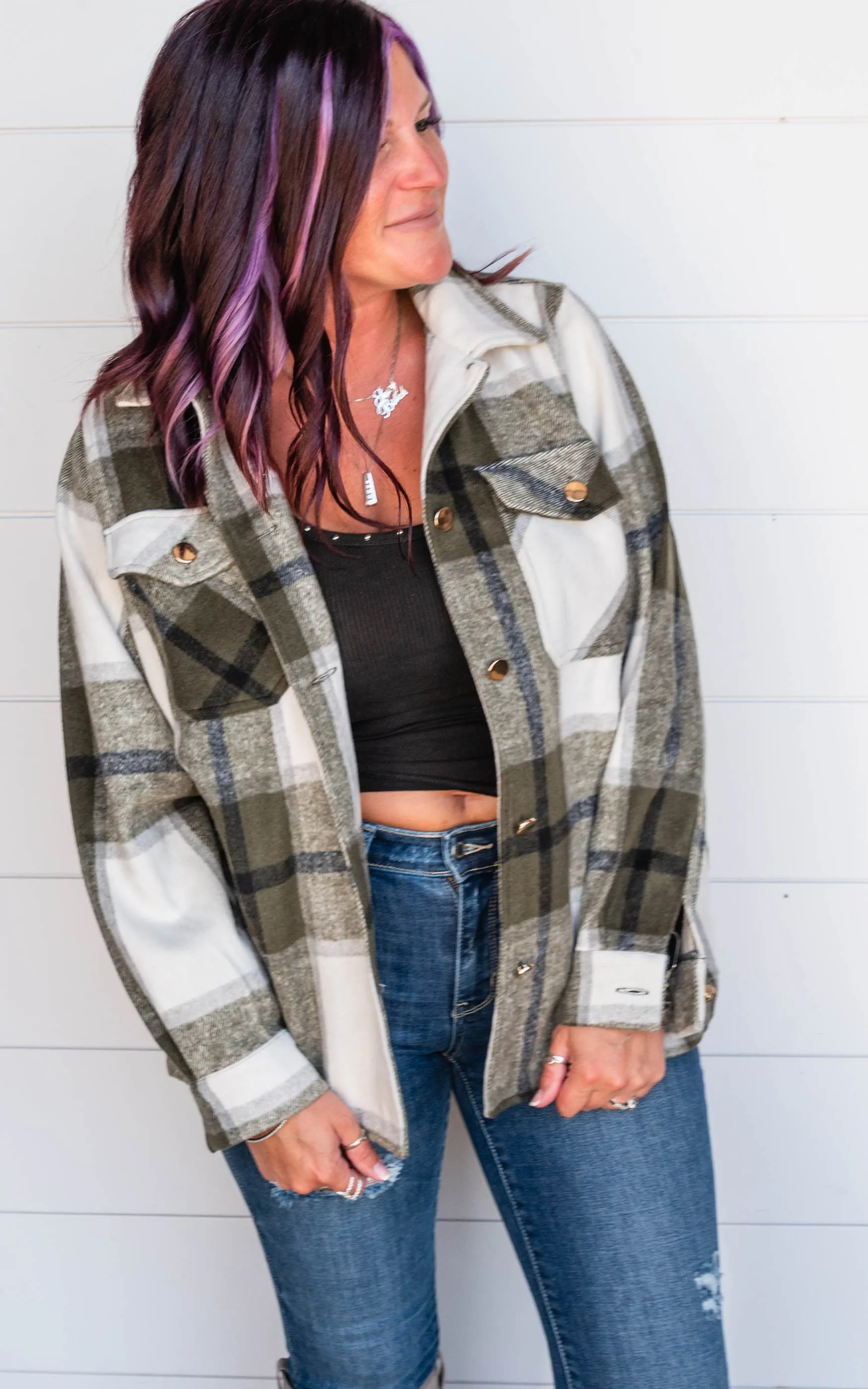 The Elizabeth Plaid Overized Shacket ((OLIVE)) - Final Sale