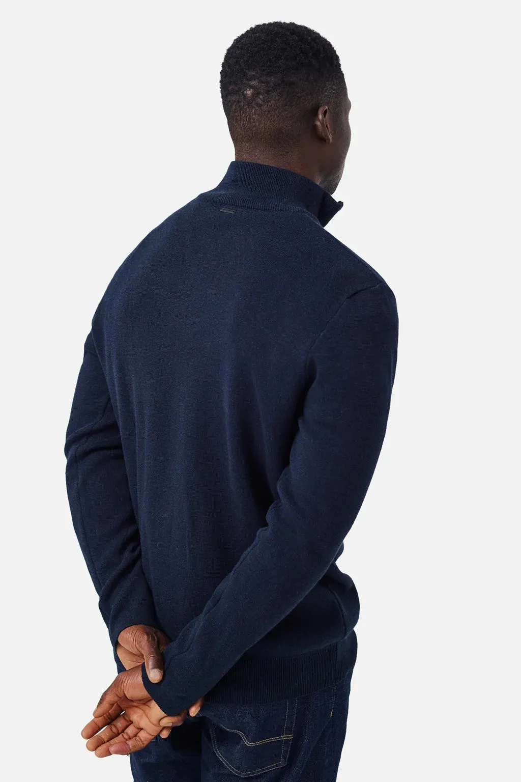 The Lakewood Zip Neck Sweater - Dark Navy Melange